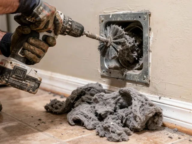 Certified Pickerington Dryer Vent Cleaning technician performing dryer vent cleaning in Pickerington