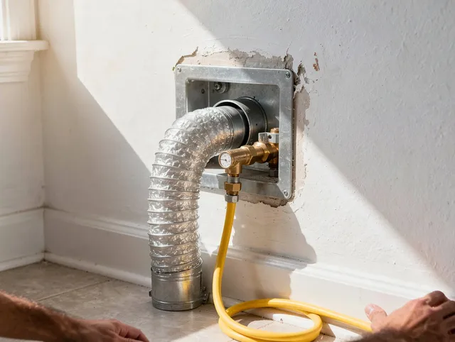 Pickerington Dryer Vent Cleaning certified technician performing specialized gas dryer vent cleaning in Pickerington